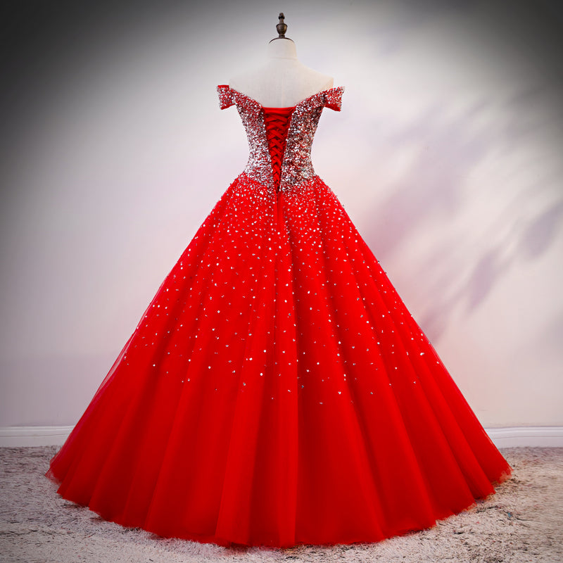 Red Sparkle Tulle Sweetheart Party Dress, Shiny Sweet 16 Dresses Cutedressy Red Sparkle Tulle Sweetheart Party Dress, Shiny Sweet 16 Dresses Cutedressy