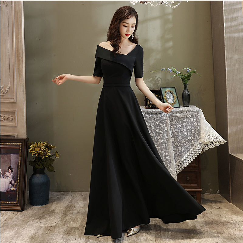 Black One Shoulder Long A-line One Shoulder Party Dress, Simple Black – Cutedressy Black One Shoulder Long A-line One Shoulder Party Dress, Simple Black – Cutedressy