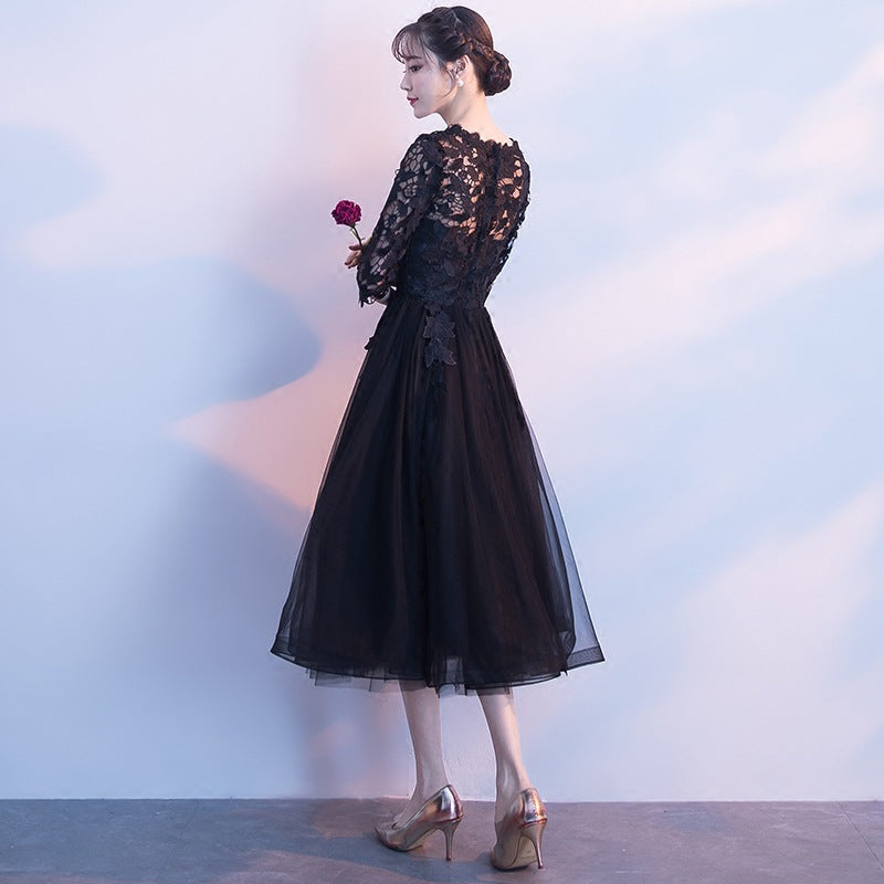 Beautiful Black Tulle Tea Length Party Dress, Black Bridesmaid Dress Cutedressy Beautiful Black Tulle Tea Length Party Dress, Black Bridesmaid Dress Cutedressy