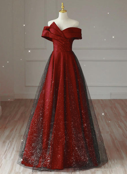 Stunning A Line Ball Gown Red And Black Long Prom Gown Evening Dress main image 1