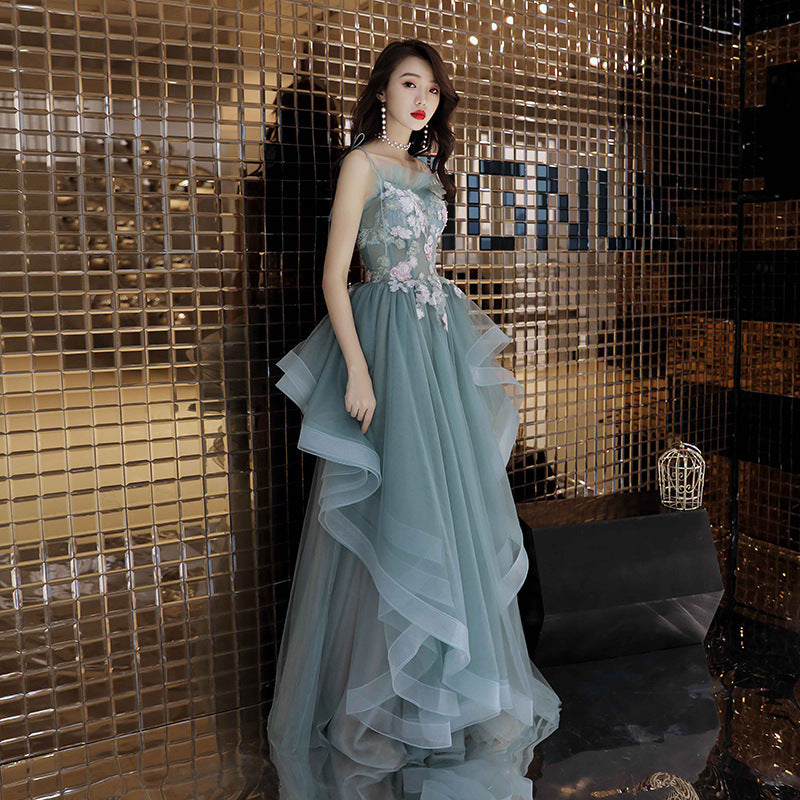 Unique A-line Long Straps Tulle Layers Green and Pink Evening Dress, L Cutedressy Unique A-line Long Straps Tulle Layers Green and Pink Evening Dress, L Cutedressy