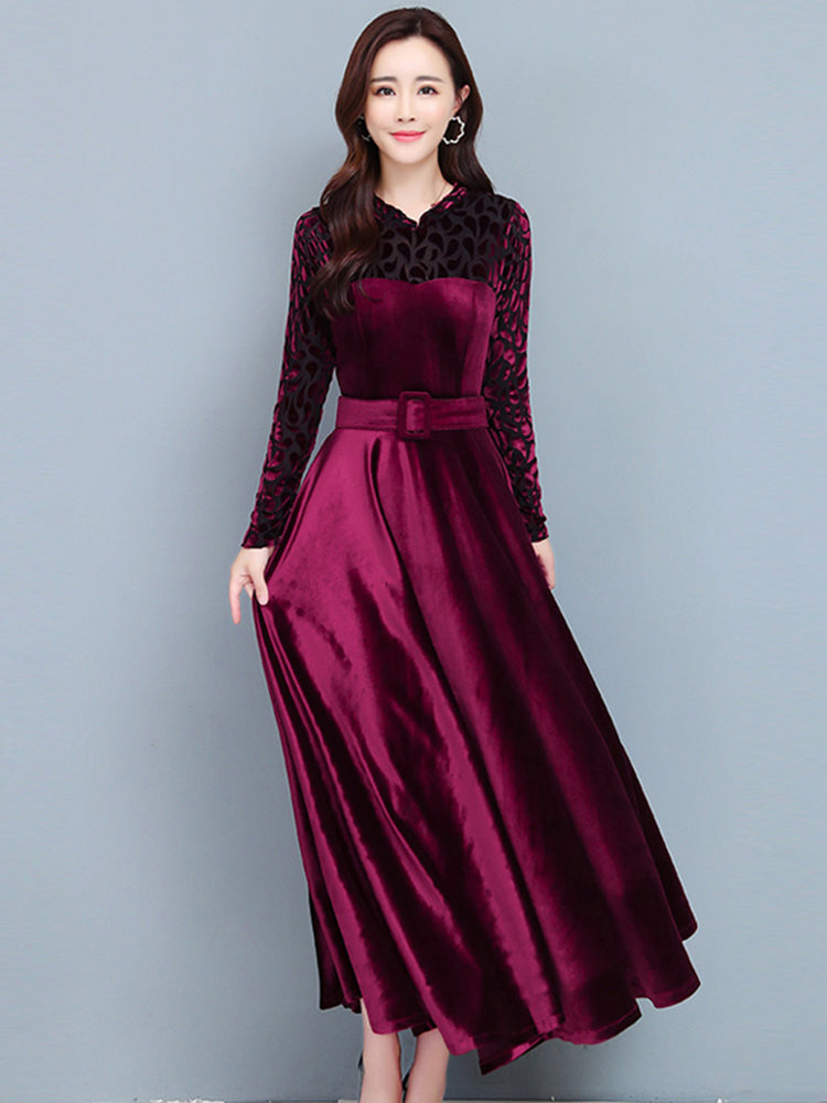 Burgundy Velvet Long Sleeve Mermaid Long Prom Dress - Promfy