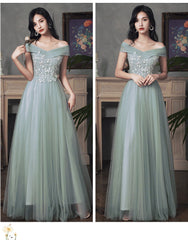 Beautiful Tulle A-line Floor Length Evening Dresses Party Dress, Tulle Party Dress with Lace