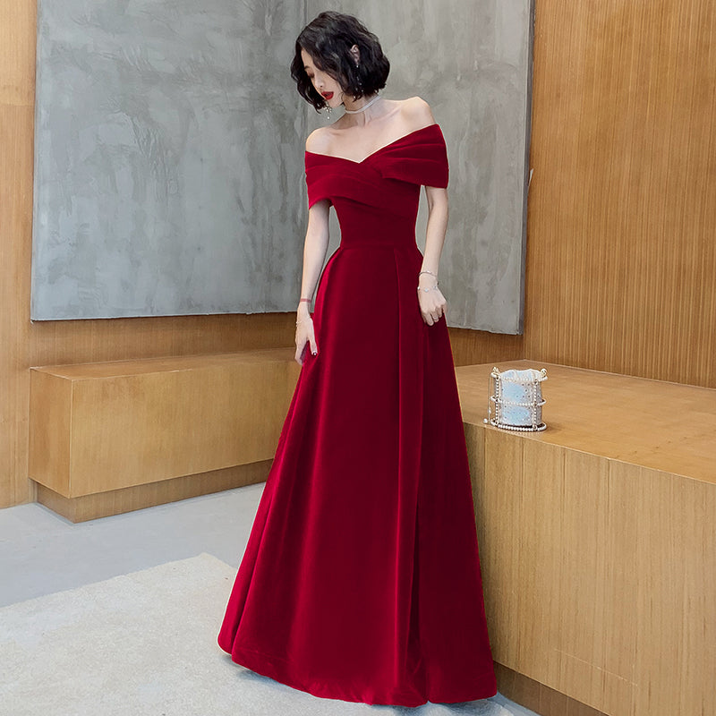 Off Shoulder Velvet Floor Length Sweetheart Evening Dress, A-line Long Cutedressy Off Shoulder Velvet Floor Length Sweetheart Evening Dress, A-line Long Cutedressy
