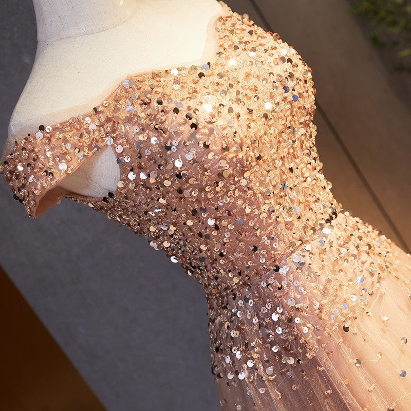 Champagne Sweetheart Sequins Black Girl Party Dress Evening Gown DP3898 main image 1