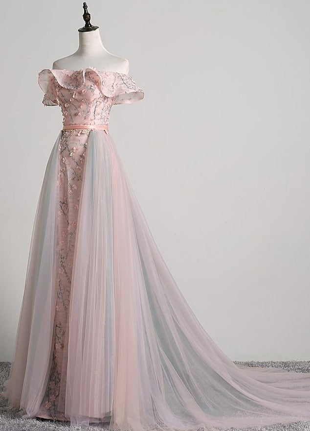 Fiesta 10276 Glittering Floral Off Shoulder Damas Dress With Tulle Skirt