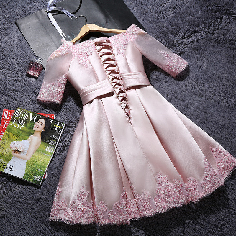 short pink dresses for wedding Pink Lovely Sweetheart Short Prom Dress Wedding Guest Dress