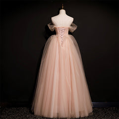 Pink Tulle Princess Beaded and Lace Long Formal Dress, Pink Party Dress Evening Dress