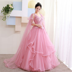 Pink Tulle Sweet 16 Party Dress with Lace Applique Formal Dress, Pink Quinceanera Dresses