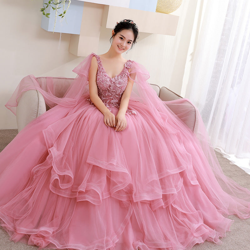 Pink Tulle Sweet 16 Party Dress with Lace Applique Formal Dress, Pink