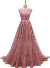 Pink Lace Prom Dresses 2018, Pink Party Gowns, Prom Dresses
