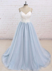 Blue Straps Sweetheart Long Formal Dresses, Prom Dresses, Elegant Evening Gowns