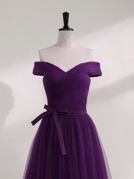 Purple A-line Sweetheart Floor Length Evening Dress Bridesmaid Dress, Purple Formal Dress