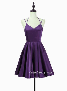 Purple Lovely Straps Short Party Dress Homecoming Dress, Purple Short Prom Dress