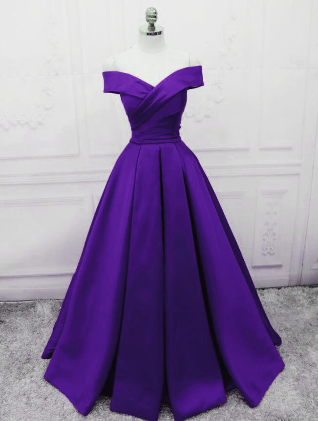 Purple Satin Simple Sweetheart Long Evening Dress, Purple Formal Wedding Party Dresses