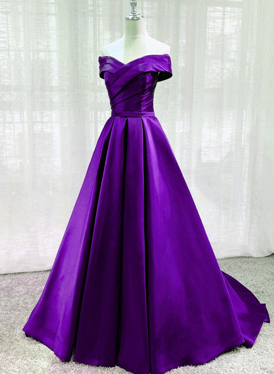 Elegant Purple Satin Sweetheart Long Prom Dress With Pockets OP452