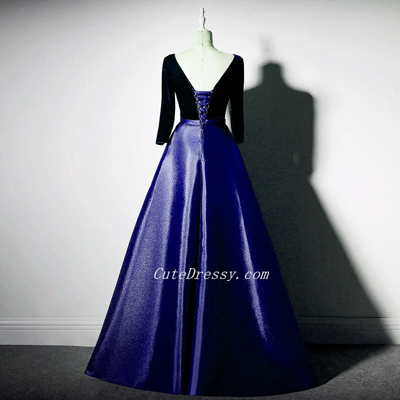 Purple Satin with Velvet Long Party Dress Formal Dress, Purple Evening Cutedressy Purple Satin with Velvet Long Party Dress Formal Dress, Purple Evening Cutedressy