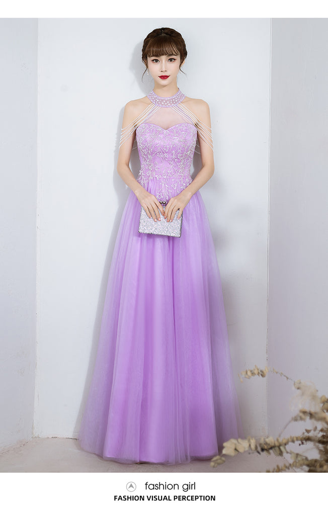 A-line Sequins and Tulle Long Party Dress, Black Chic Beaded Floor Length Prom Dress