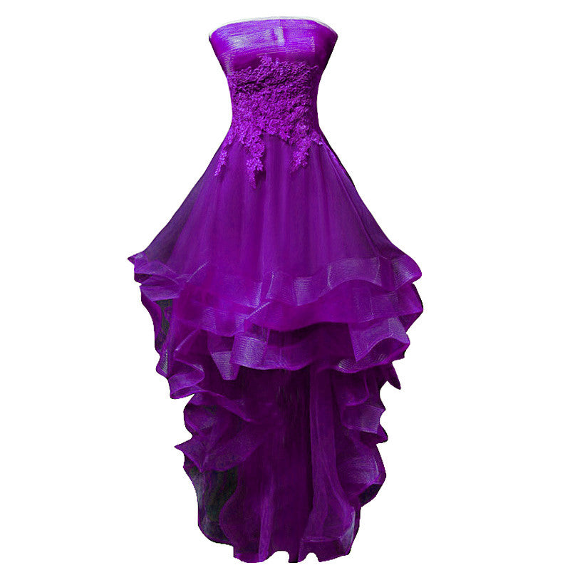 Purple Tulle with Lace High Low Party Dress Formal Dress, Purple Homecoming Dresses