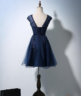 Cute Navy Blue Tulle and Lace Homecoming Dress , Lovely Party Dress