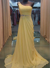 Yellow Prom Dress, Chiffon Party Dress, Floor Length Party Gowns