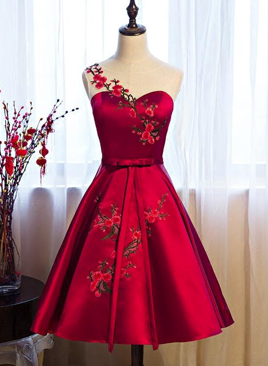 Red Satin Short Formal Dresses, Lovely Party Dresses, Cute Party Dress