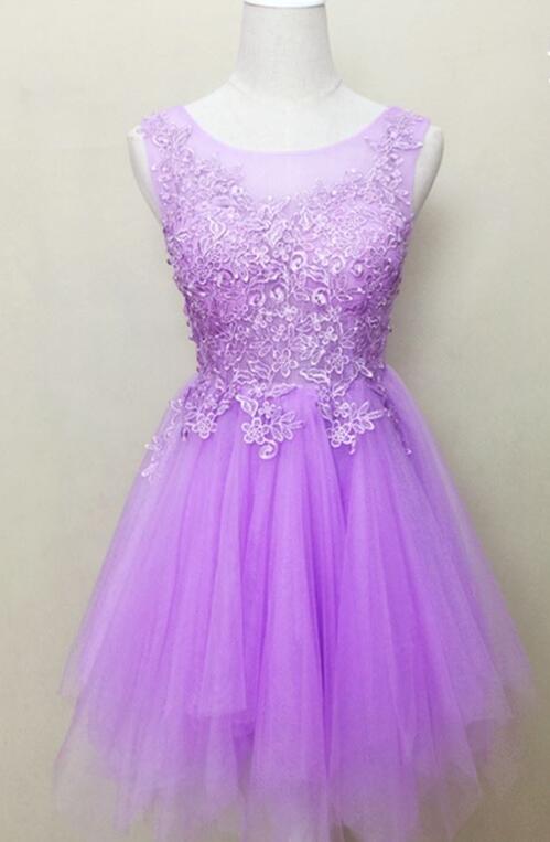 Cute Scoop Neck Tulle with Pearl Detailing Short/Mini Graduation Dresses, Homecoming Dress
