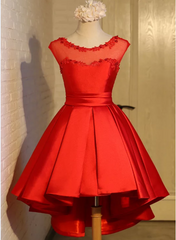 Red Satin High Low Cute Homecoming Dresses, Lovely Homecoming Dresses, Formal Dresses