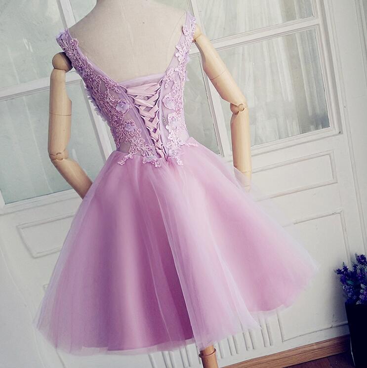 Lavender Short Lovely Floral and Applique Homecoming Dress, Charming Prom Dress