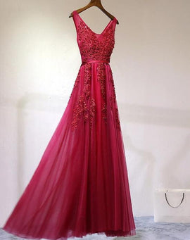 Charming Tulle Prom Dresses , Dark Red Formal Dresses, Evening Party Dresses