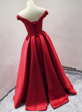 Red Satin A-line Party Dress, High Quality Party Dress, Formal Dress