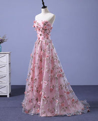 Beautiful Light Pink Flowers Romantic Long Formal Gowns, Flowers Party Dress, Prom Dress
