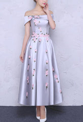 Charming Beautiful Satin with Flowers Elegant Party Dress, Formal Dress, Long Party Dress