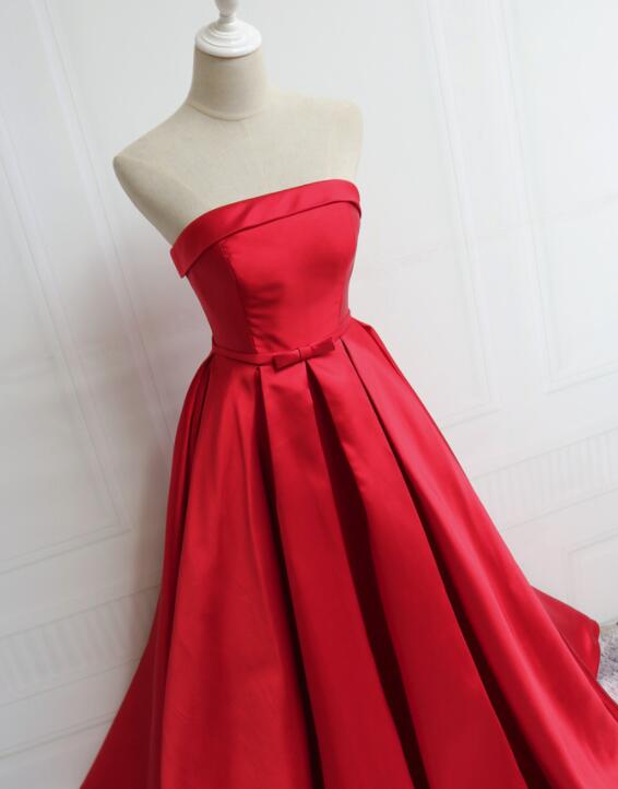 Beautiful Red Satin Long Prom Dress, Red Party Dress, Red Formal Dress