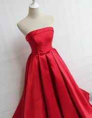 Beautiful Red Satin Long Prom Dress, Red Party Dress, Red Formal Dress