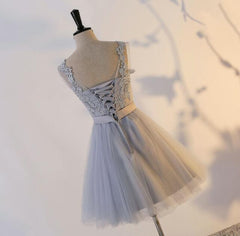 Grey Short Tulle Cute Party Dress, Handmade High Quality Party Dress, Teen Party Dresses