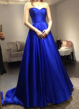 Sweetheart Pretty Royal Blue Satin Long Formal Gowns, Blue Prom Dresses