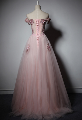 Long Pink Off Handmade Prom Dress, Senior Prom Dress