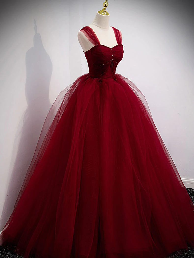 Gorgeous Wine Red Tulle Ball Gown Long Prom Dress Formal Dress, Burgun Cutedressy Gorgeous Wine Red Tulle Ball Gown Long Prom Dress Formal Dress, Burgun Cutedressy