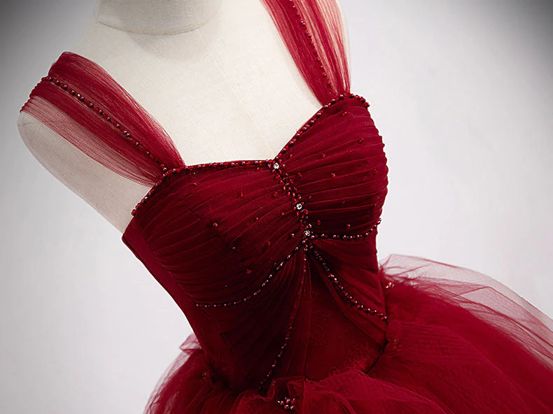 Gorgeous Wine Red Tulle Ball Gown Long Prom Dress Formal Dress, Burgun Cutedressy Gorgeous Wine Red Tulle Ball Gown Long Prom Dress Formal Dress, Burgun Cutedressy
