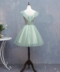 Cute Short Tulle V-neckline with Flower Lace Party Dress Homecoming Dress, Short Formal Dresses