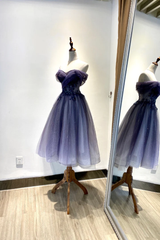 Beautiful Sweetheart Tulle with Lace Short Prom Dress, Purple Homecoming Dresses