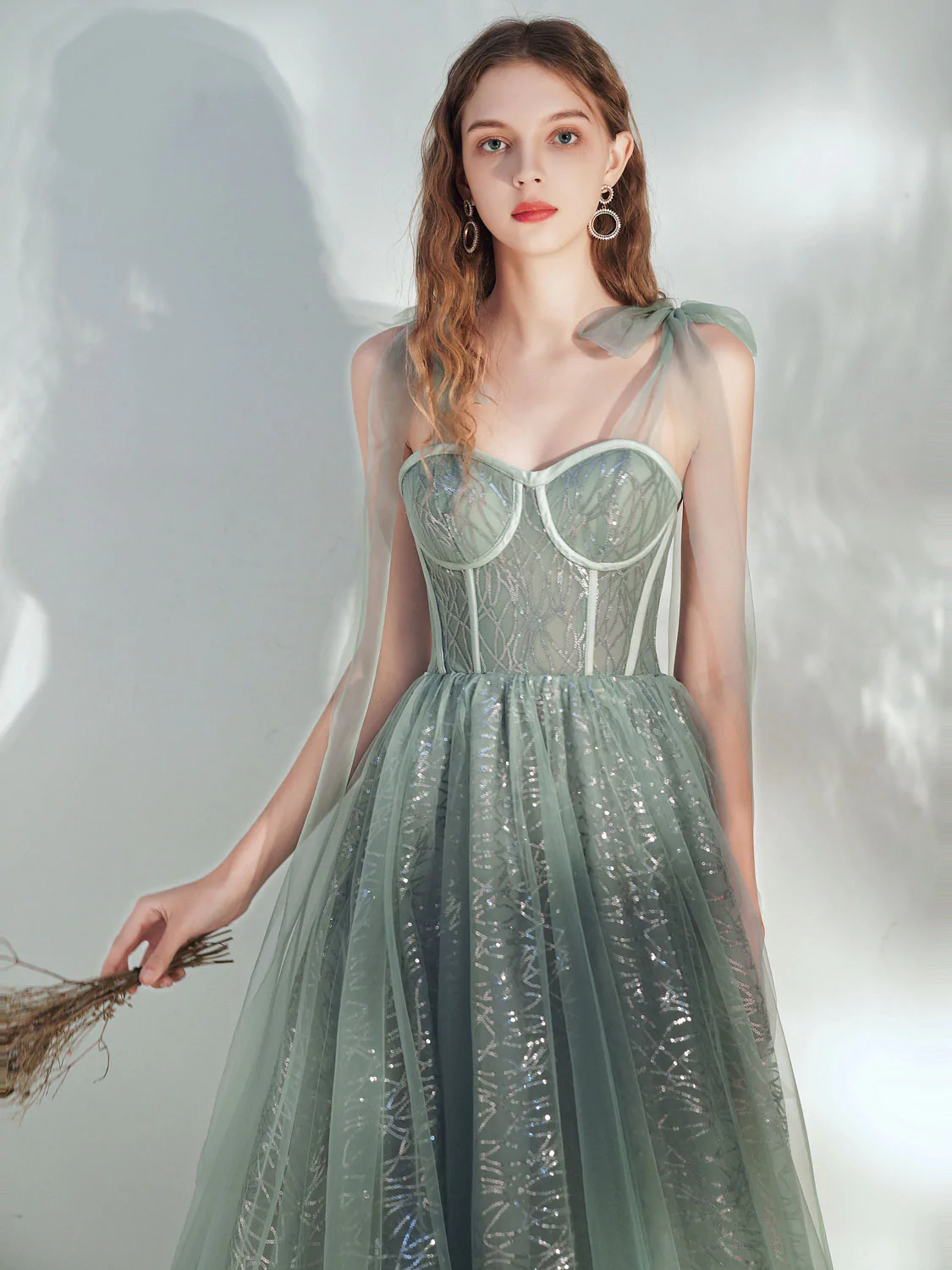 Cute Green Tulle Sweetheart Tea Length Prom Dress, Green Teen Length Homecoming Dress