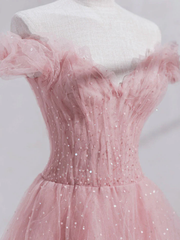 Pink Sweetheart Off Shoulder Sequins Long Evening Dress, Pink Prom Dresses