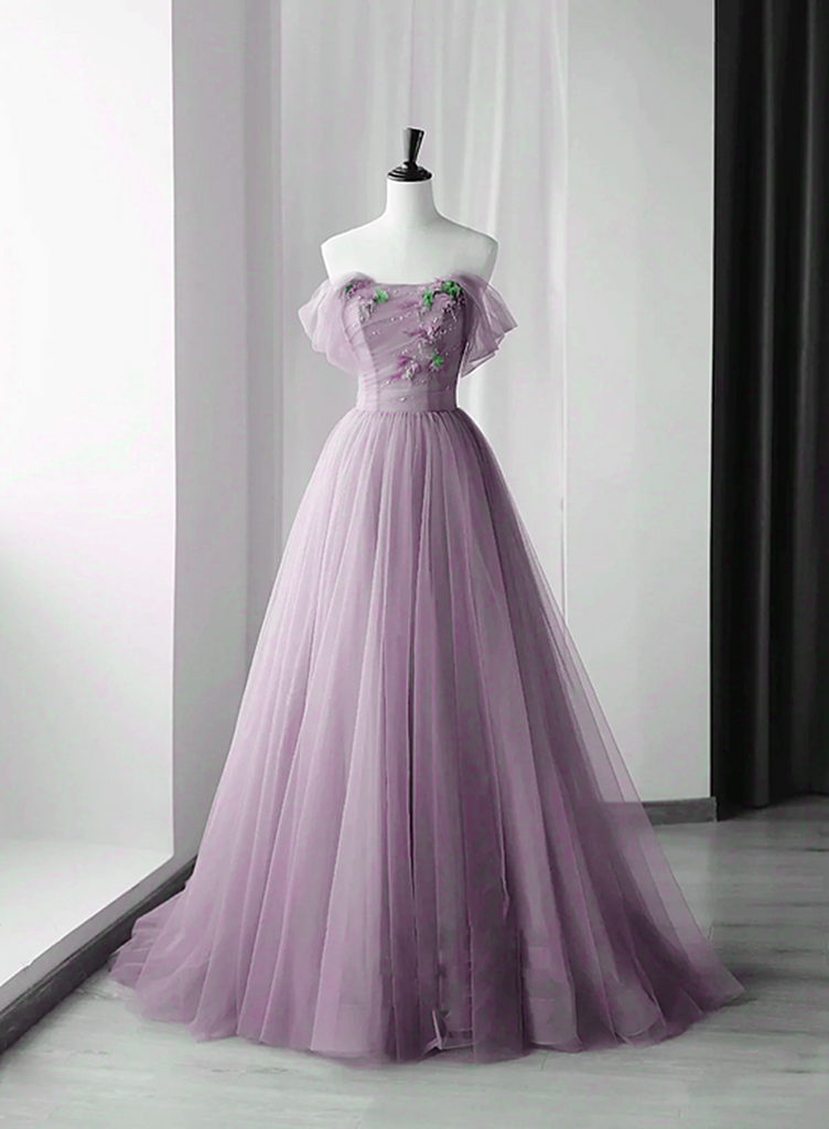 Pink A-line Off Shoulder Long Party Dress Prom Dress, Pink Sweetheart Evening Dress main image 1