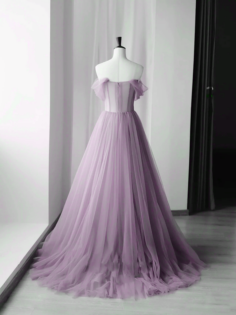 Off the Shoulder Long Tulle Gown with Sweetheart Neck Papaya