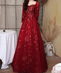 Wine Red Lace Applique Off Shoulder Party Dress, Dark Red Junior Prom Dress