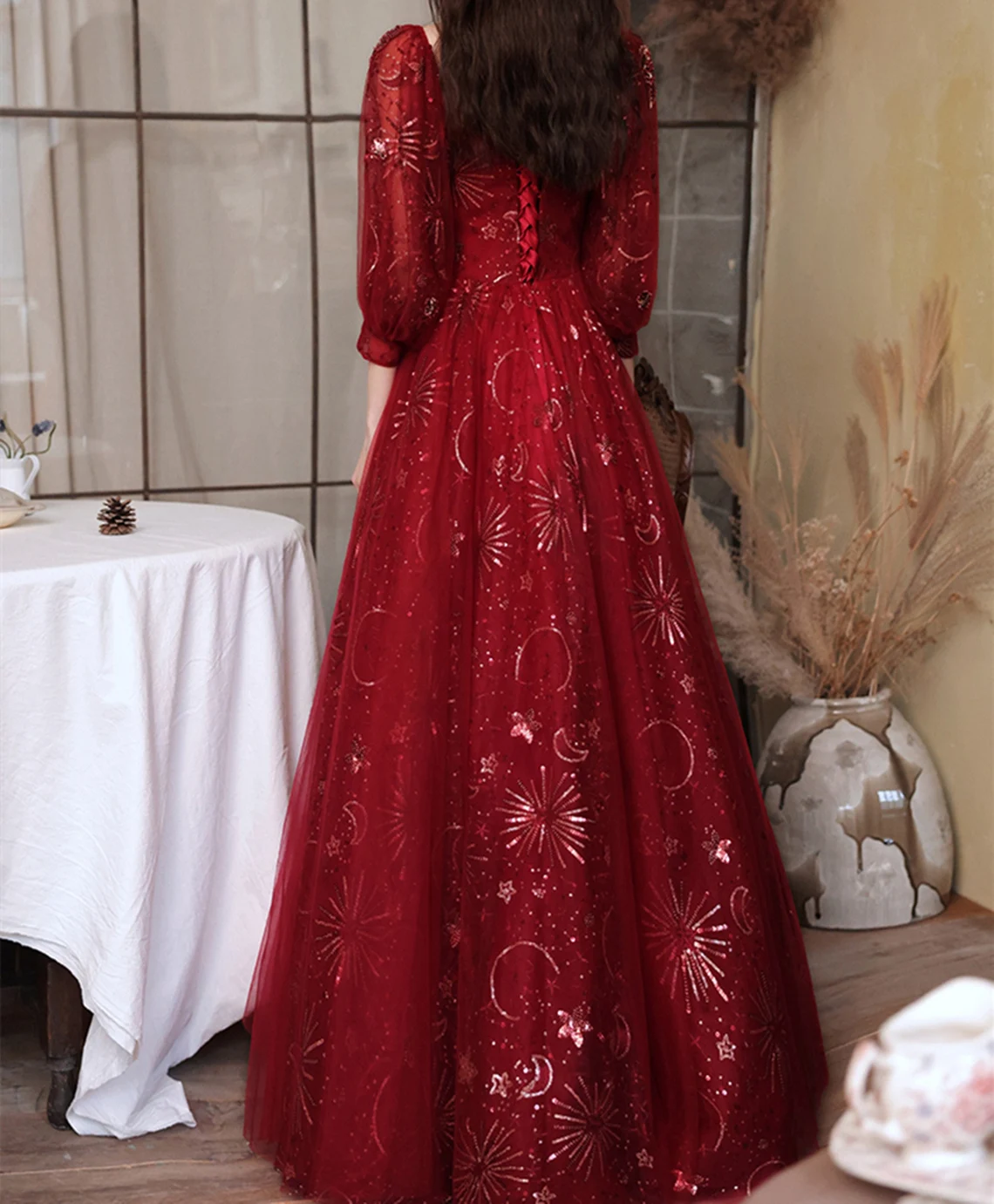 Wine Red Lace Applique Off Shoulder Party Dress, Dark Red Junior Prom Dress Wine Red Lace Applique Off Shoulder Party Dress, Dark Red Junior Prom Dress