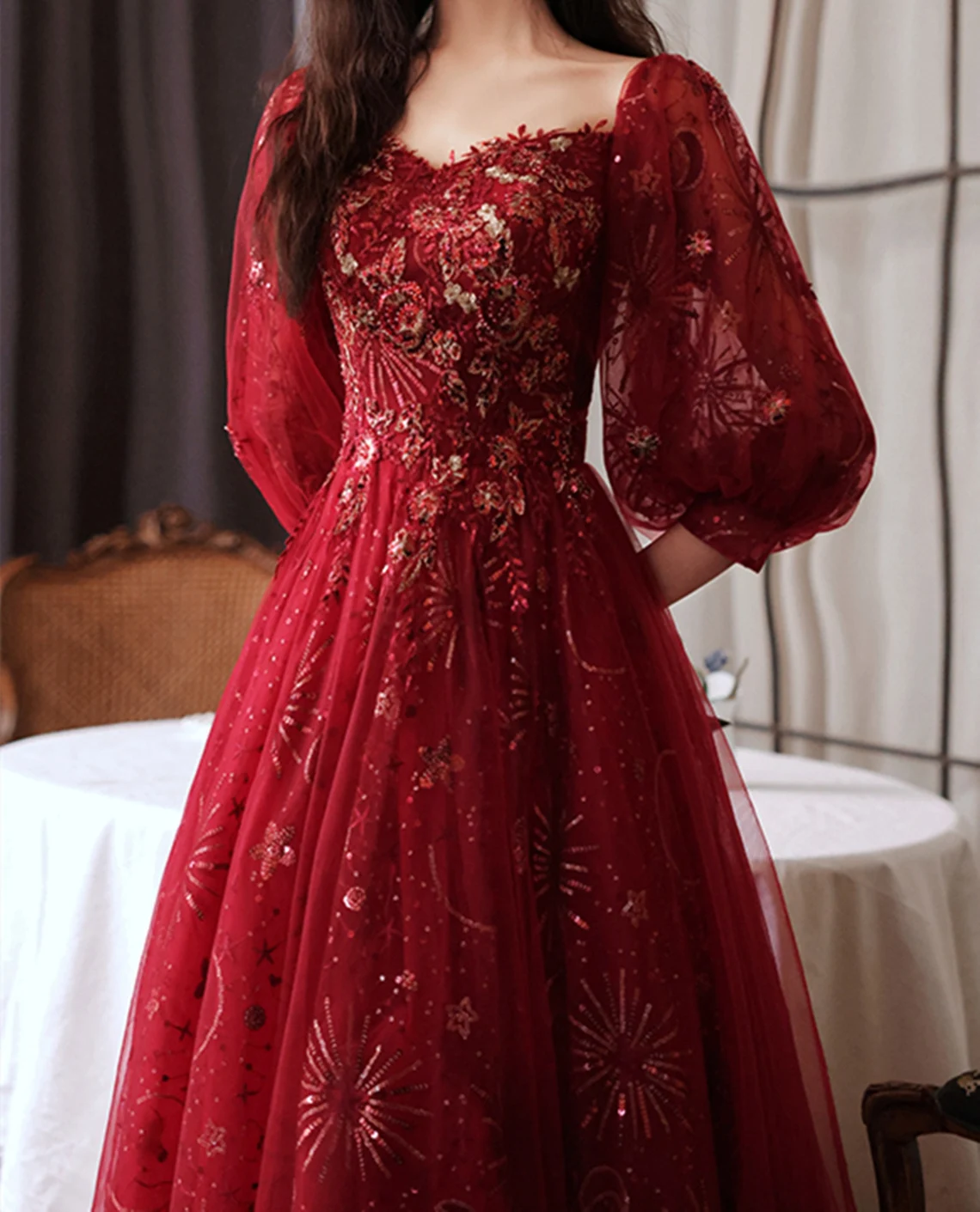 Wine Red Lace Applique Off Shoulder Party Dress, Dark Red Junior Prom Dress Wine Red Lace Applique Off Shoulder Party Dress, Dark Red Junior Prom Dress