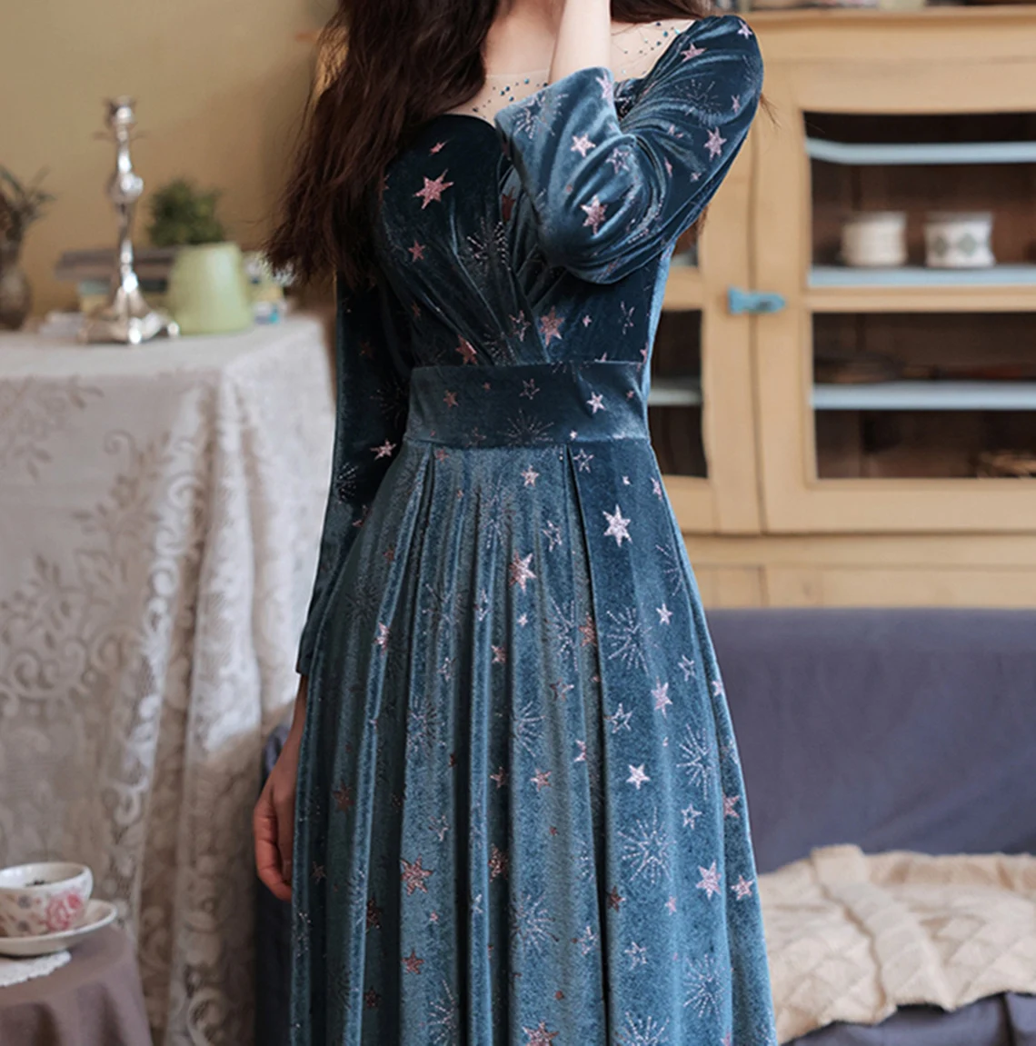 Blue Velvet Prom Dress A-line Evening Dress,Long Sleeves Prom Party Dresses Blue Velvet Prom Dress A-line Evening Dress,Long Sleeves Prom Party Dresses